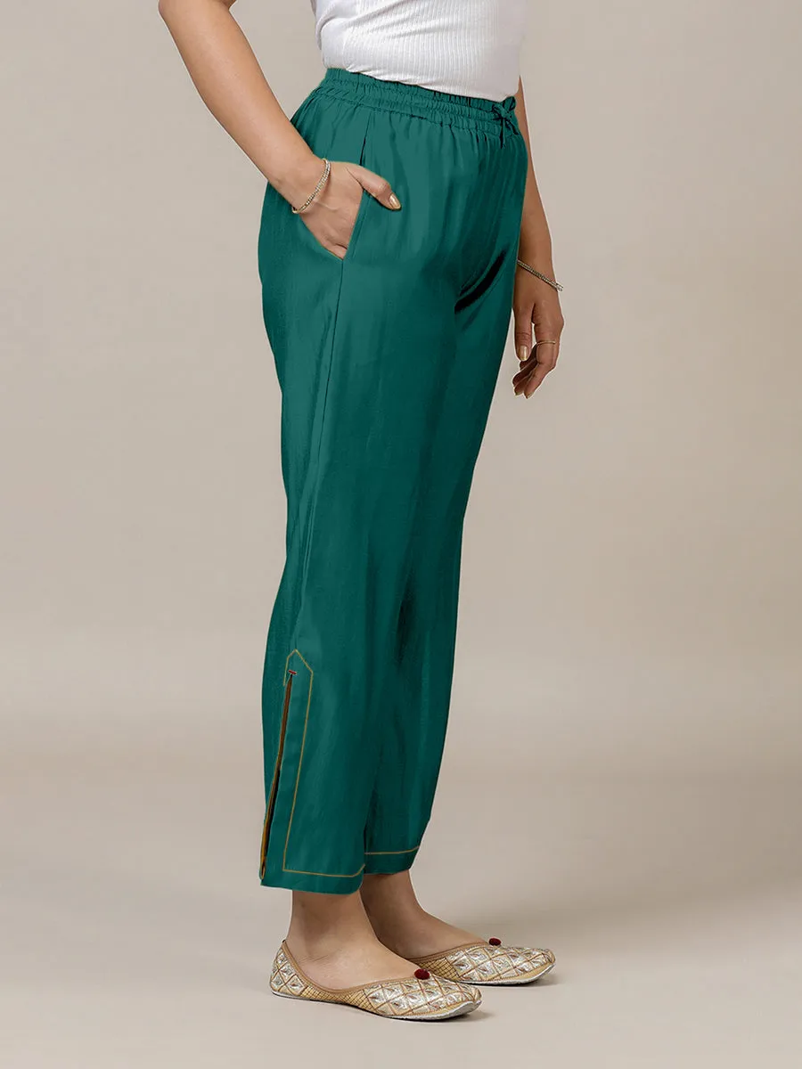 Saba x Rozaana | Peacock Green Cotton Silk Pants