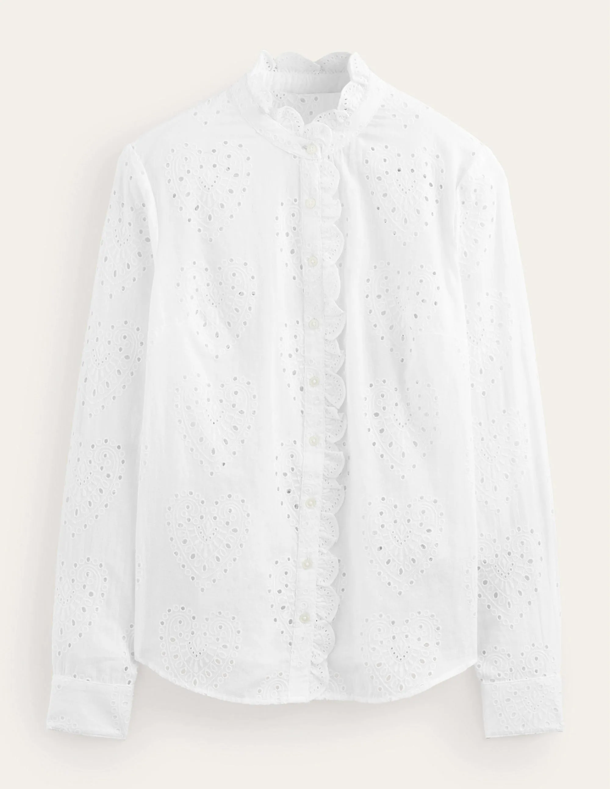 Scallop Trim Broderie Shirt-White