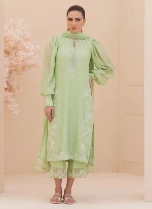 Serena Apple Green Embroidered Shirt and Dupatta
