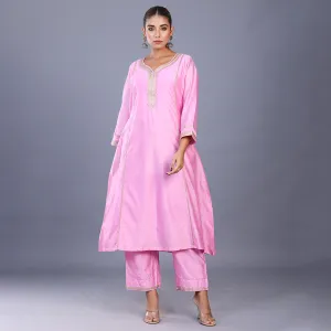 Silk Kurta Set For Women | Kurta, Pant & Dupatta | Printed | Pink