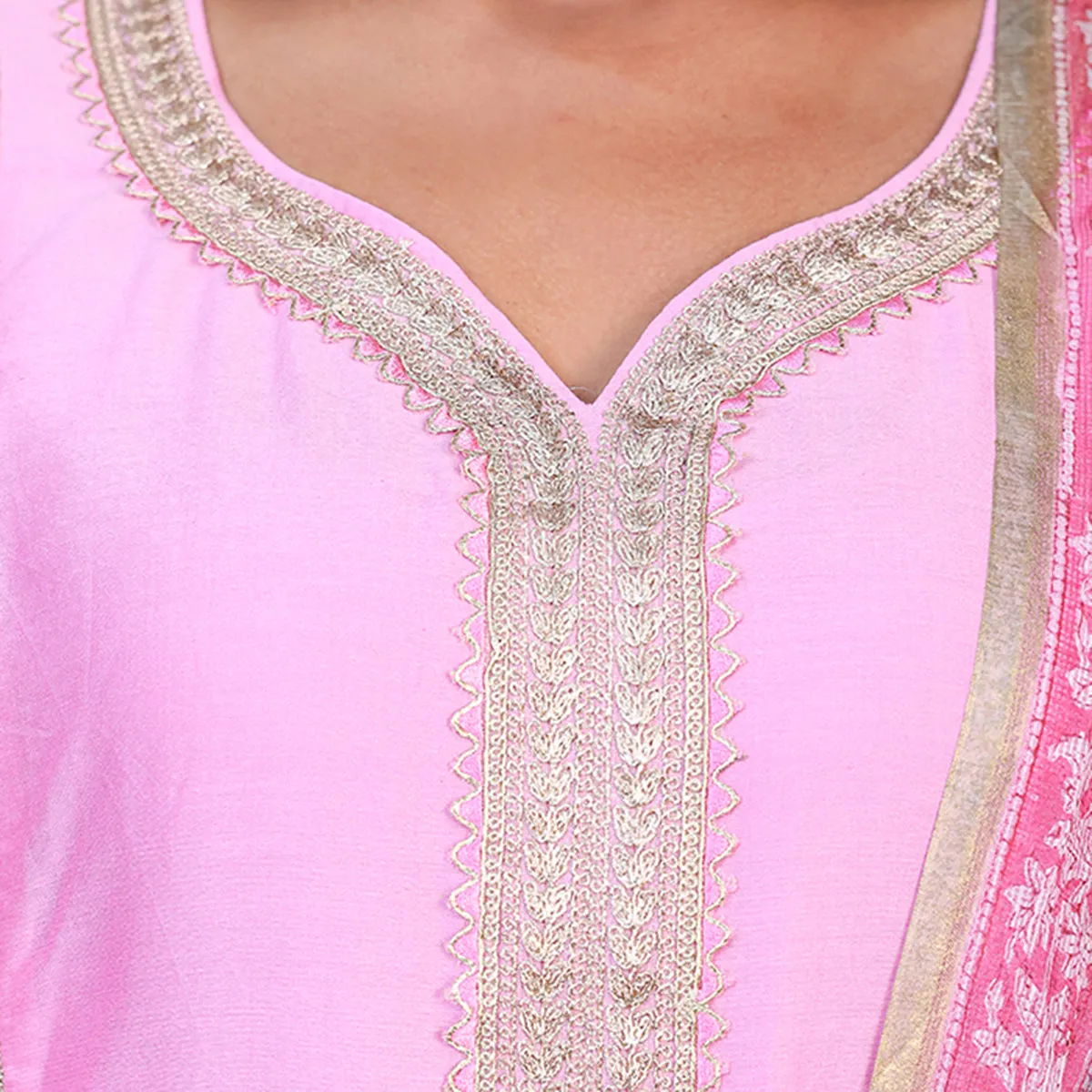 Silk Kurta Set For Women | Kurta, Pant & Dupatta | Printed | Pink