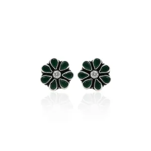 Silver Green And One White Gem Toe Rings
