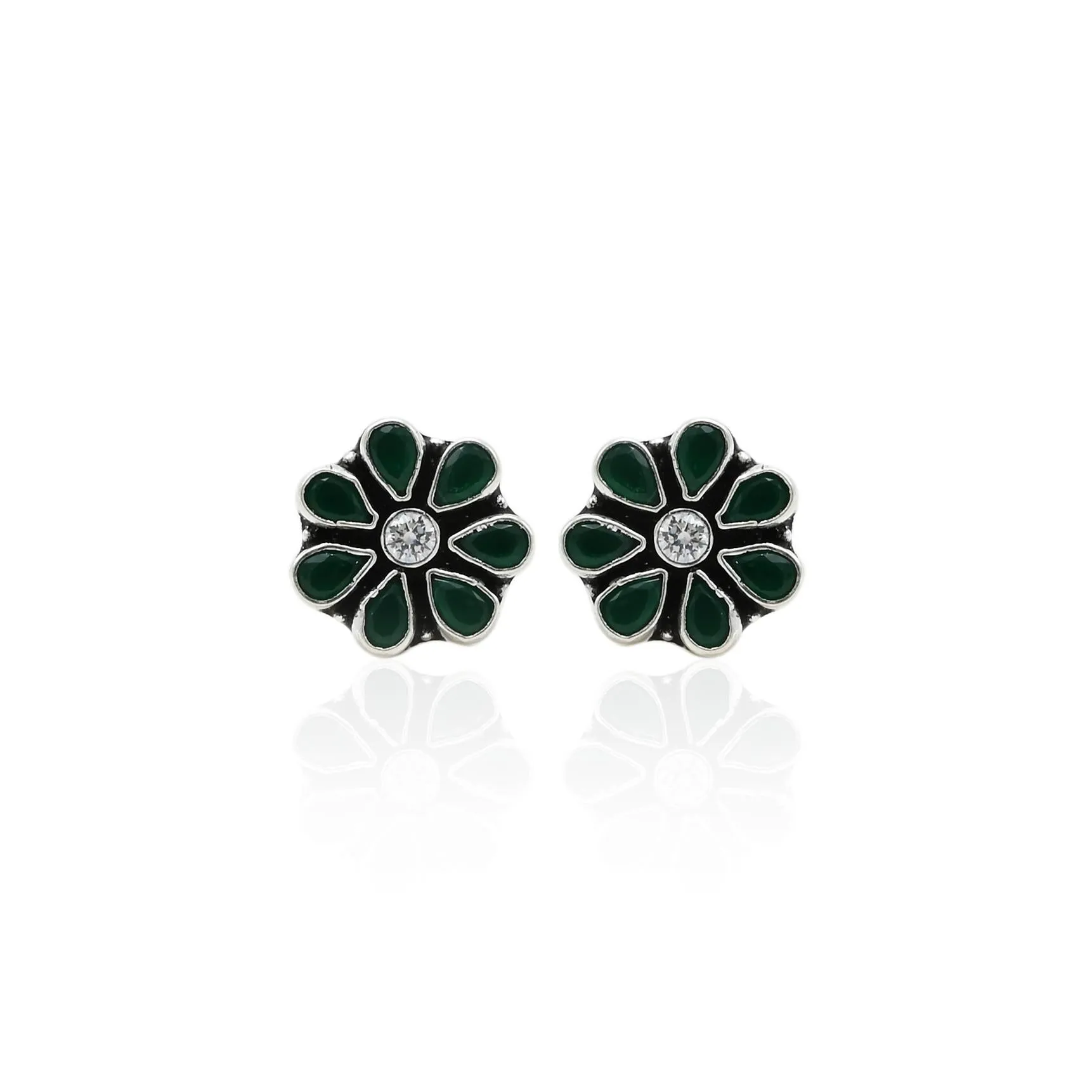 Silver Green And One White Gem Toe Rings