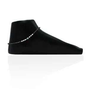 Silver Green Gems Black Beads Anklet