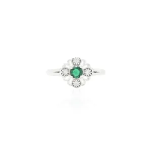 Silver Pretty Green Flower Ring