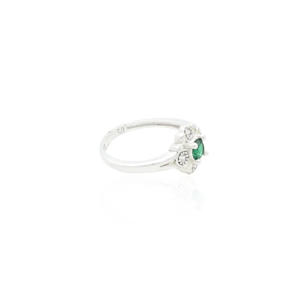 Silver Pretty Green Flower Ring