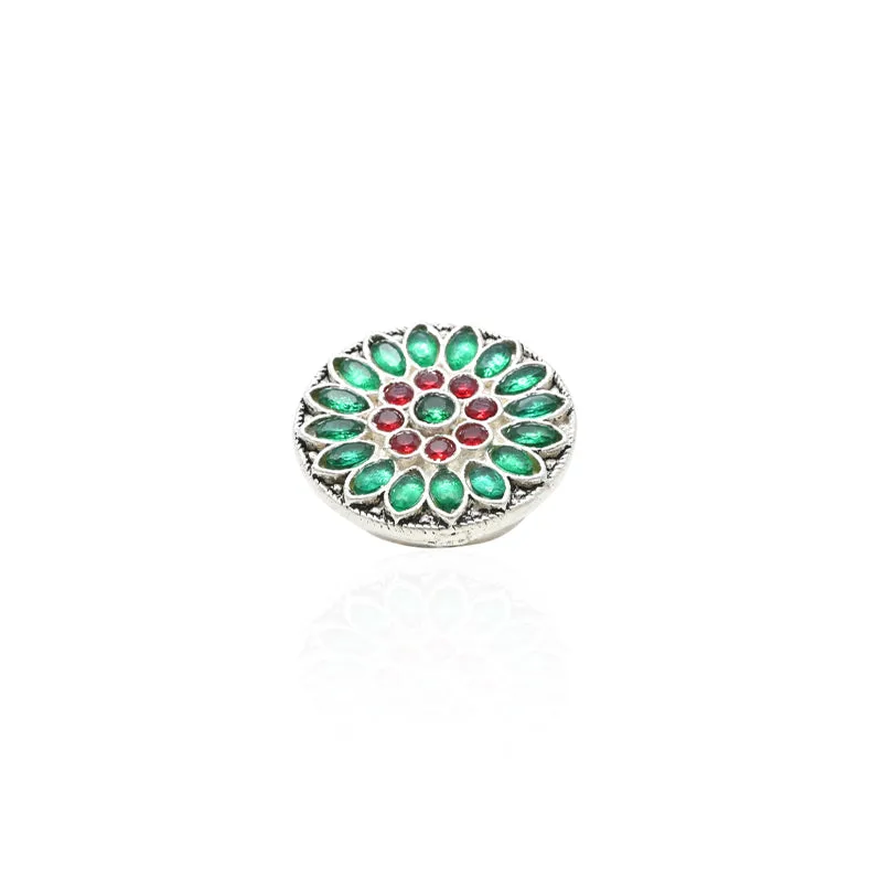 Silver Traditional Design Green Floral Ring