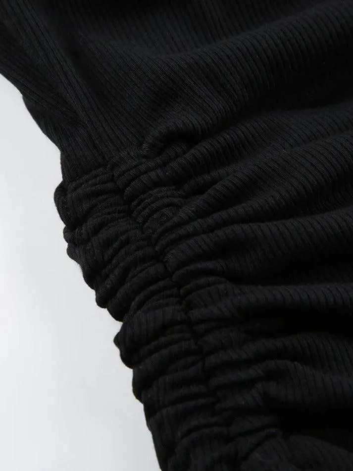 Solid Drawstring Lace Up Long Sleeve Knit