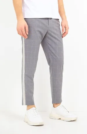 TAPE DETAIL GREY WINDOWPANE CHECKED TROUSERS