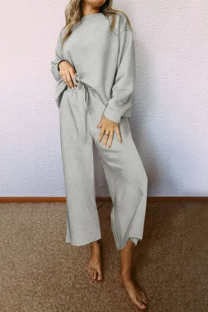 Textured Drawstring Pants Set