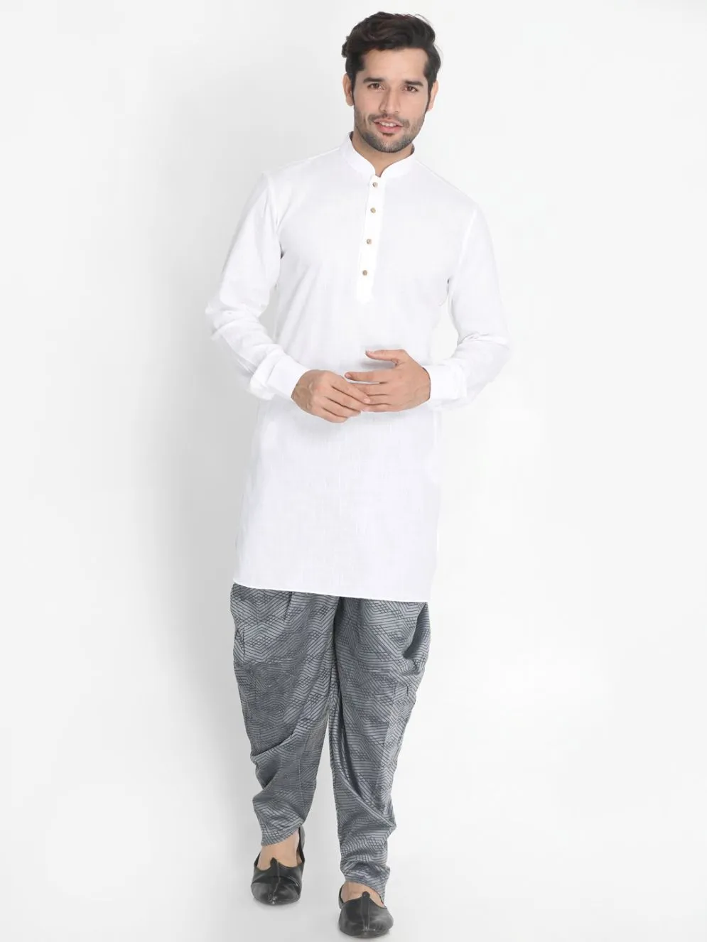 VASTRAMAY Men's Grey Cotton Blend Cowl Dhoti Pant