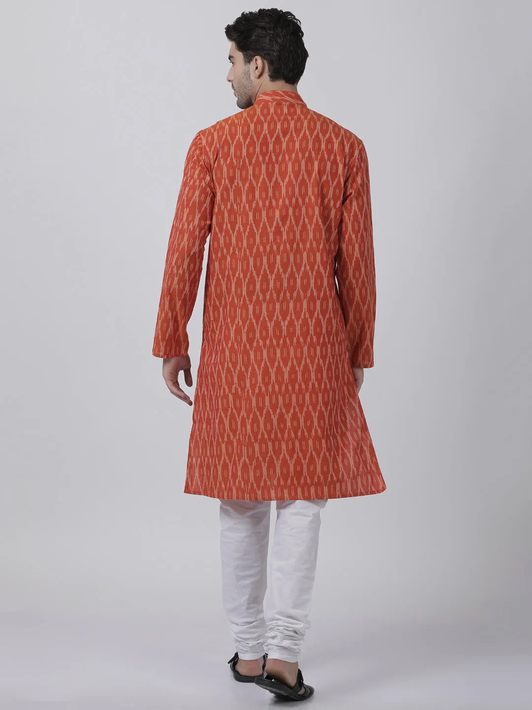 VASTRAMAY Men's Orange Pure Cotton Kurta and Churidar Set