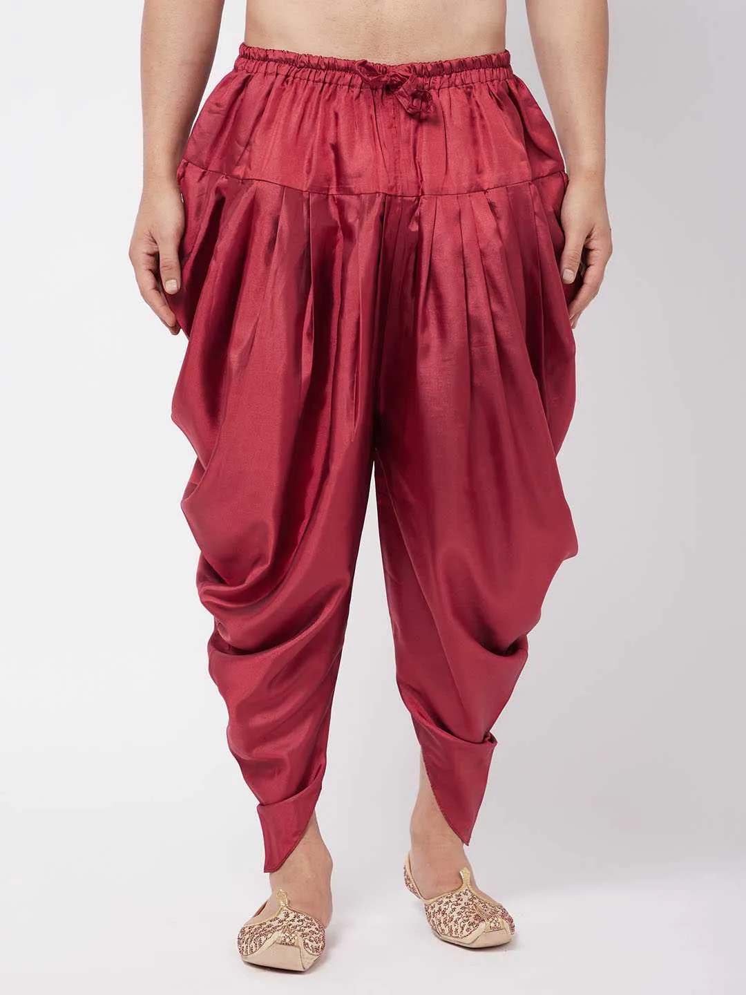 VM By VASTRAMAY Men's Maroon Cotton Blend Cowl Dhoti