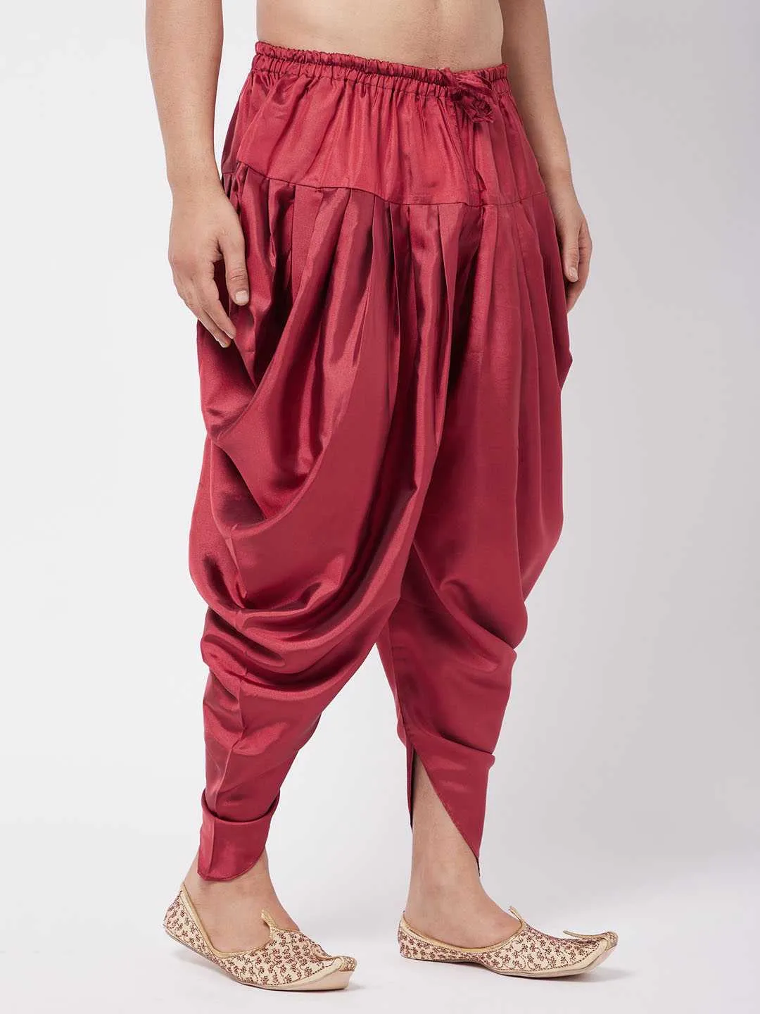 VM By VASTRAMAY Men's Maroon Cotton Blend Cowl Dhoti