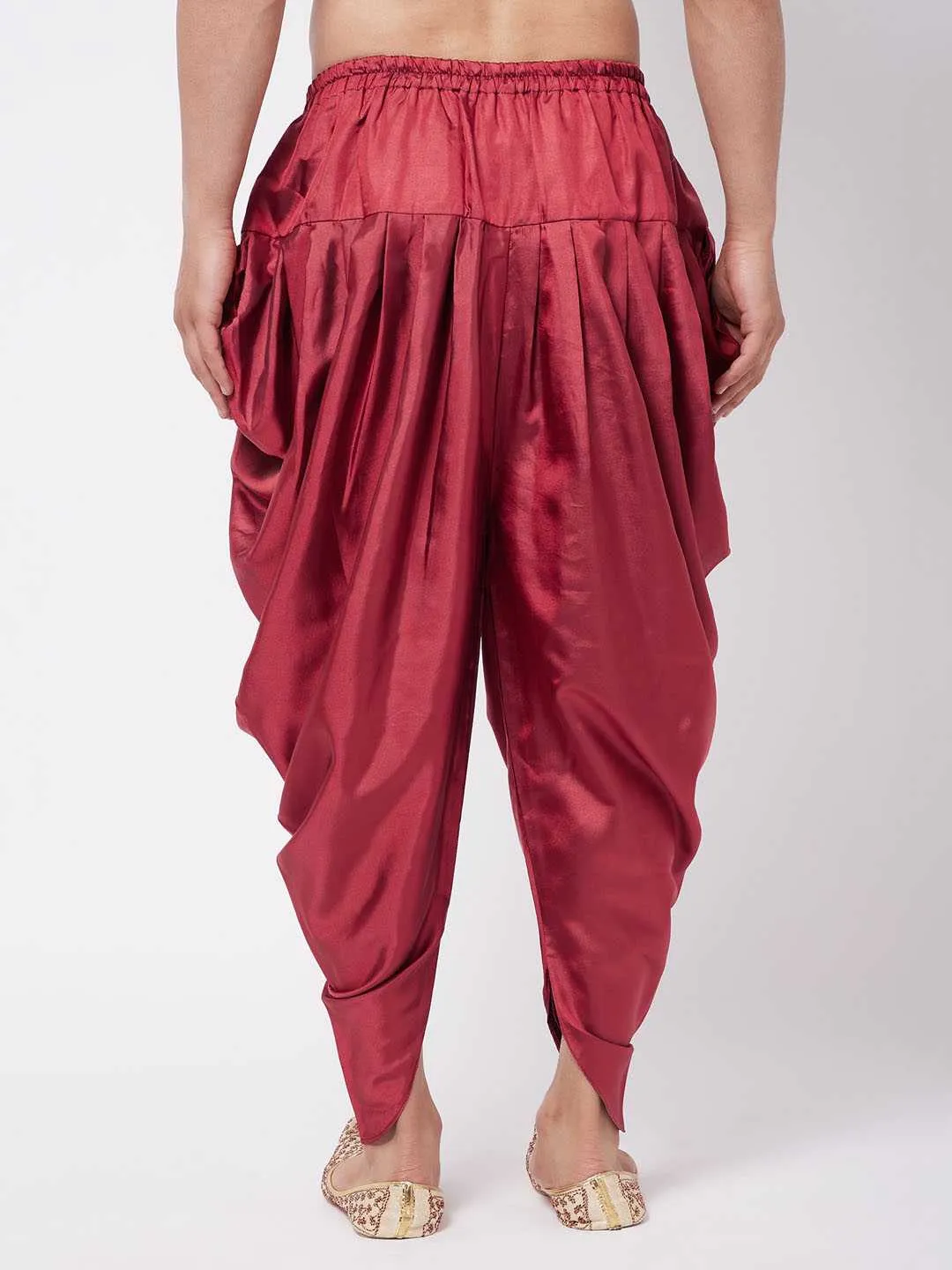 VM By VASTRAMAY Men's Maroon Cotton Blend Cowl Dhoti