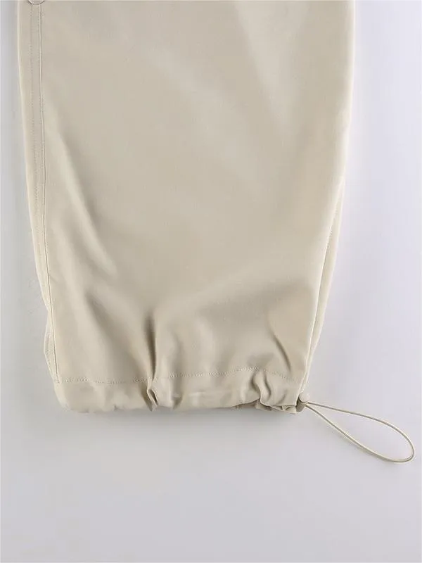 Wenkouban-Light colored baggy parachute cargo pants with drawstring and low waist- Streetwear y2k outfits Fall Outfits Christmas Thanksgiving Gift New Year's Eve