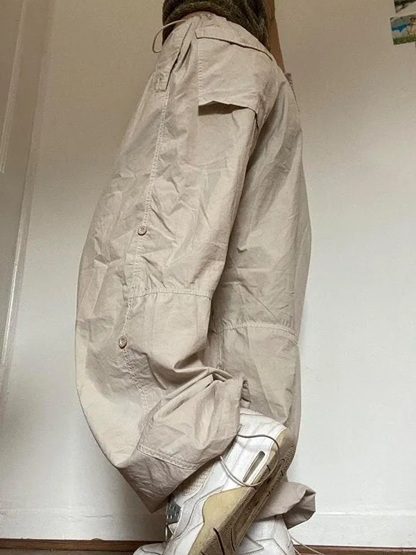 Wenkouban-Light colored baggy parachute cargo pants with drawstring and low waist- Streetwear y2k outfits Fall Outfits Christmas Thanksgiving Gift New Year's Eve
