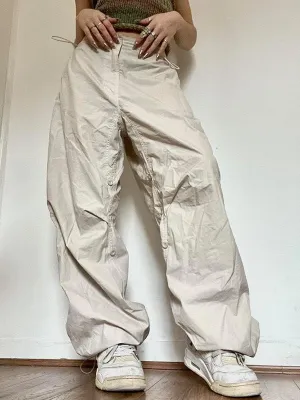 Wenkouban-Light colored baggy parachute cargo pants with drawstring and low waist- Streetwear y2k outfits Fall Outfits Christmas Thanksgiving Gift New Year's Eve