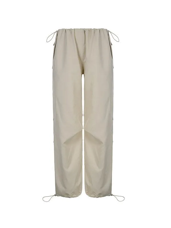 Wenkouban-Light colored baggy parachute cargo pants with drawstring and low waist- Streetwear y2k outfits Fall Outfits Christmas Thanksgiving Gift New Year's Eve
