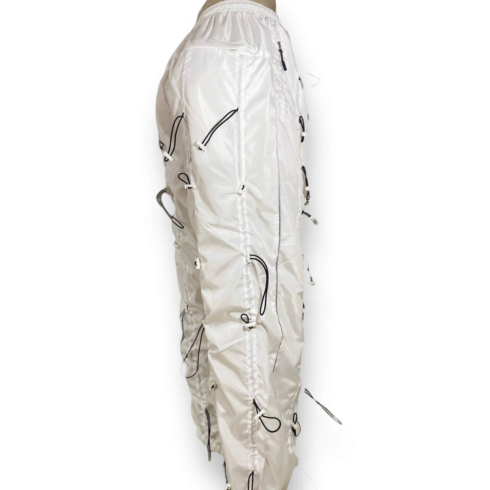 White Bungee Cord Parachute Pants