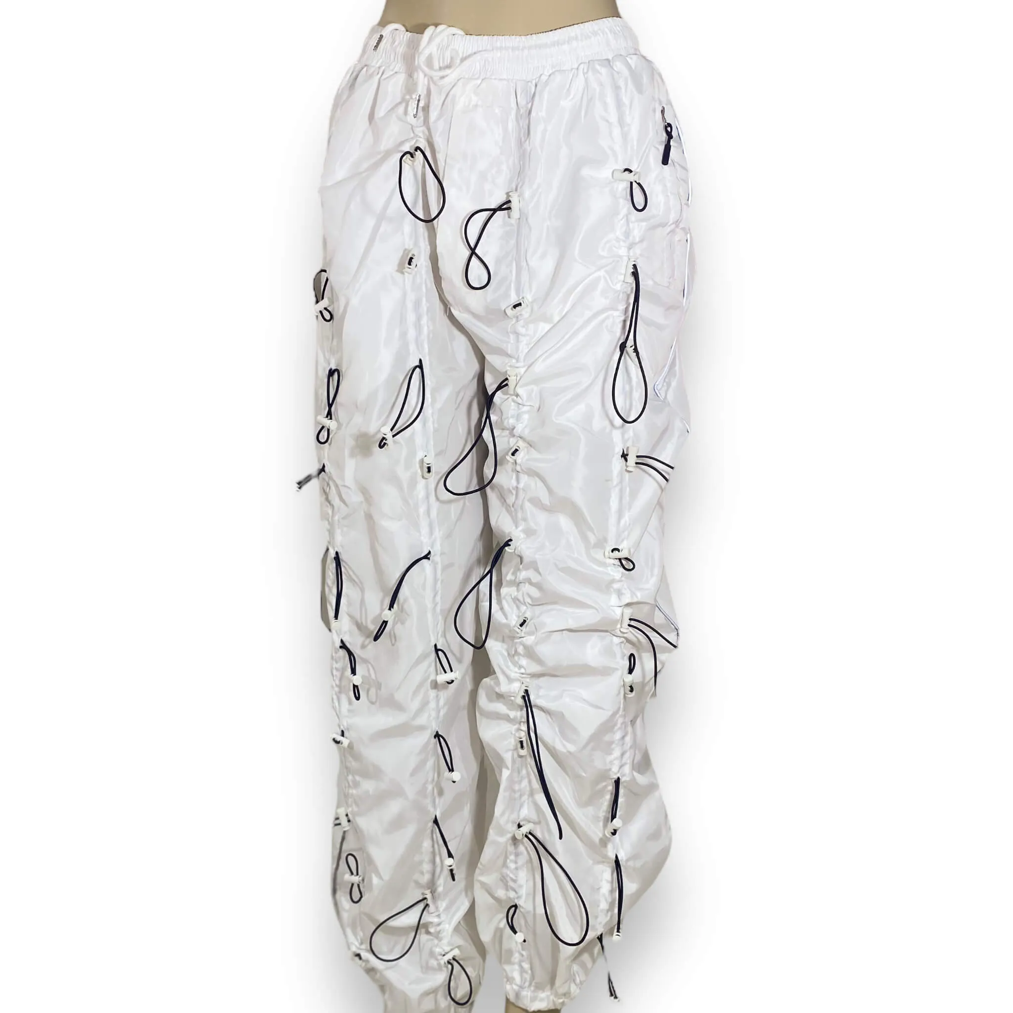 White Bungee Cord Parachute Pants