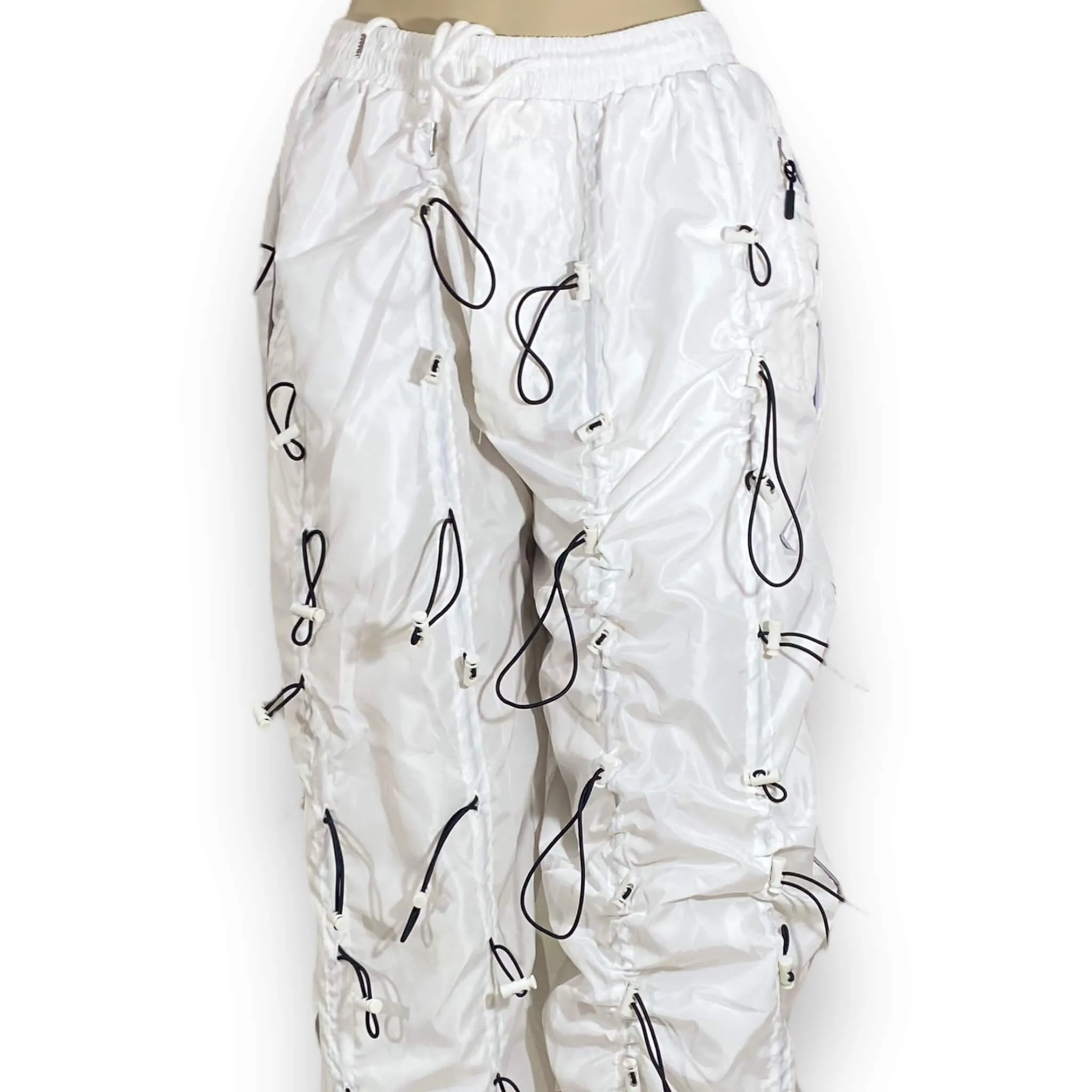 White Bungee Cord Parachute Pants