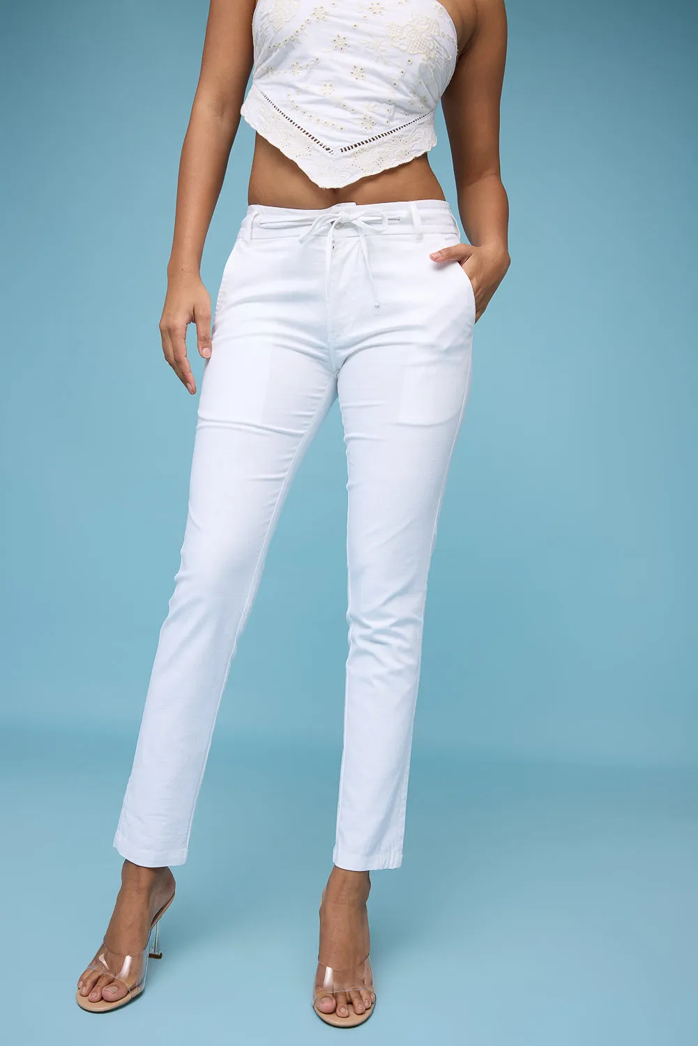 White Drift Drawstring Pants