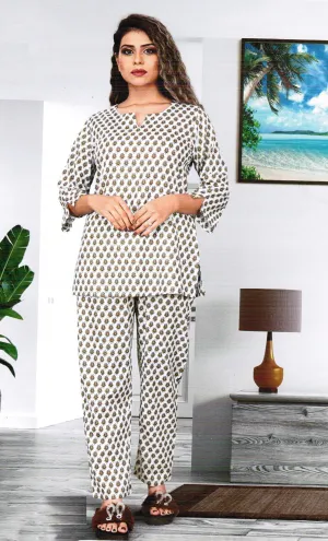White Printed Cotton Leisure Set