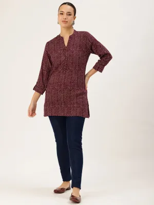 Wine Viscose Rayon Geometric Printed Tunic