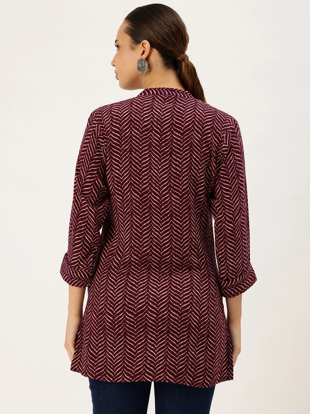 Wine Viscose Rayon Geometric Printed Tunic