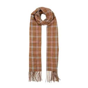 Women’s Plaid Small-Check Scarf with Tassels