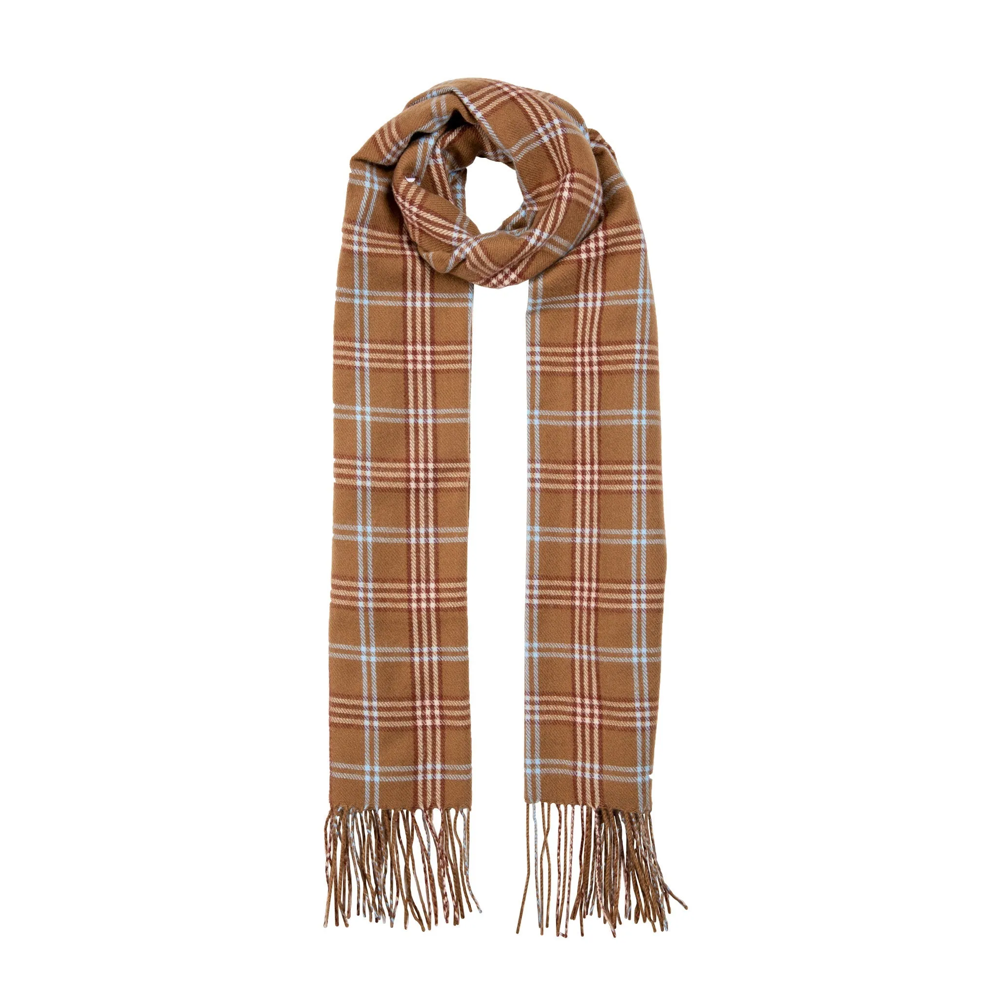 Women’s Plaid Small-Check Scarf with Tassels