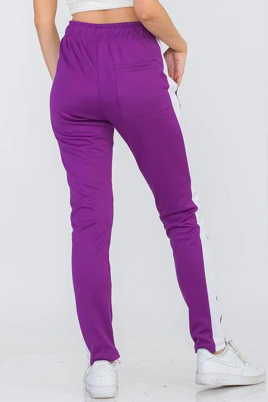 Women's Purple White Single Strip Track Pants