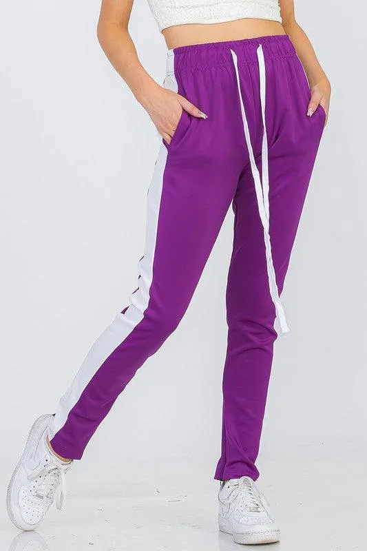Women's Purple White Single Strip Track Pants
