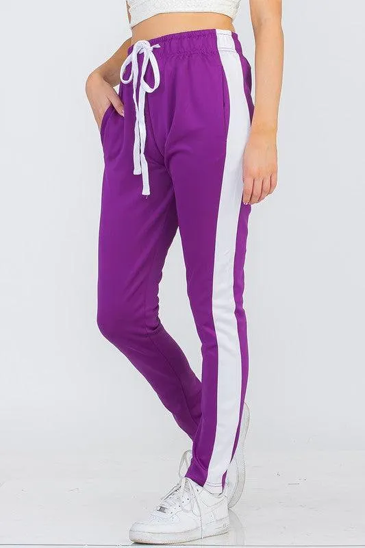 Women's Purple White Single Strip Track Pants