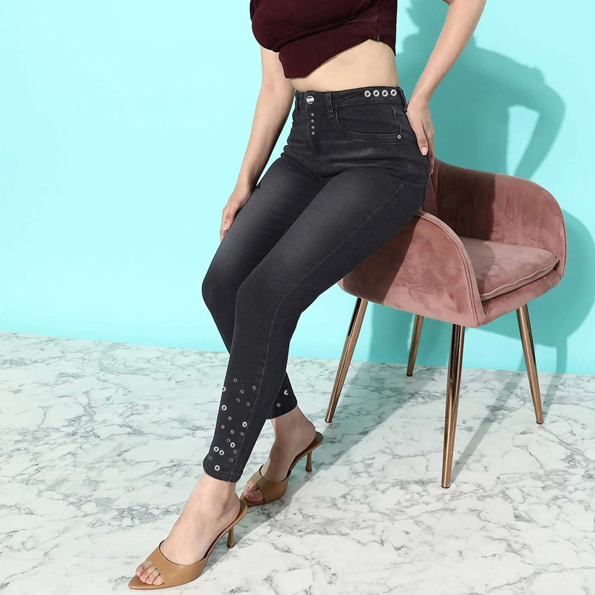 Women's Stud Hole Denim Pants