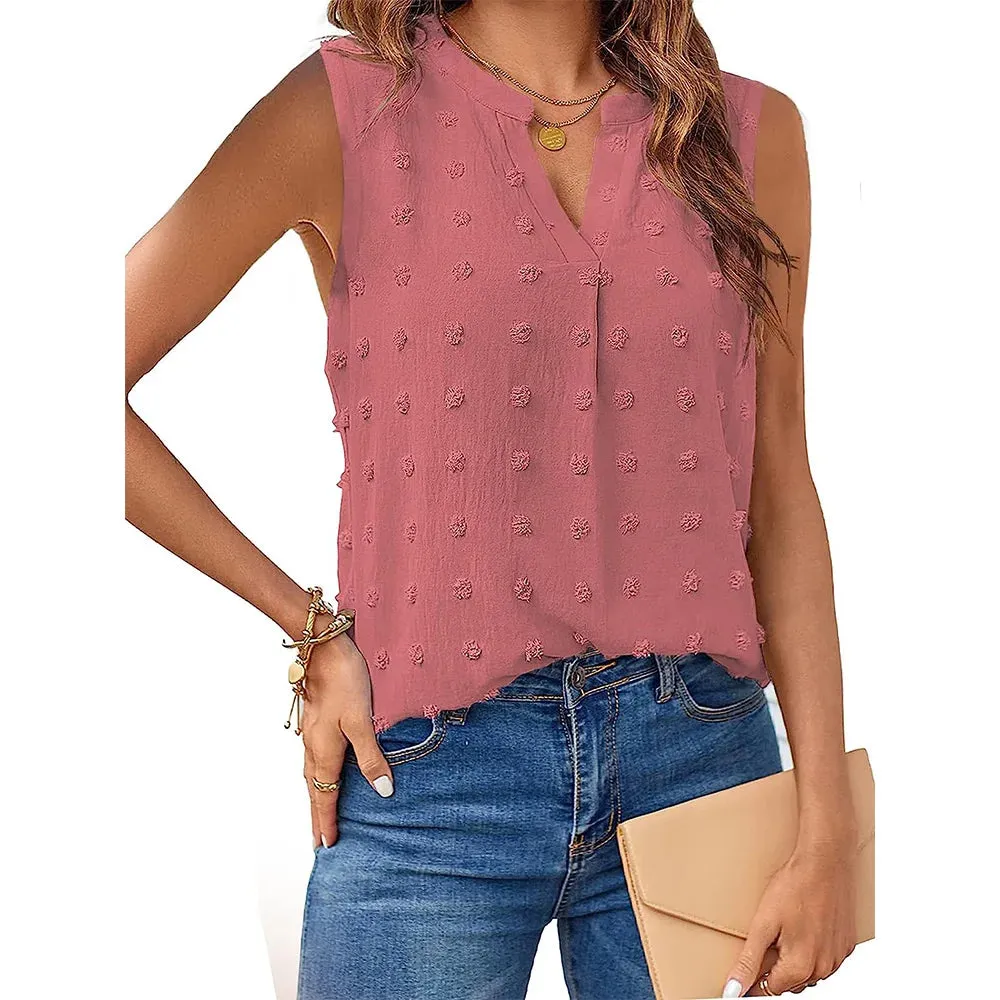 Womens Summer Sleeveless V-Neck Casual Top